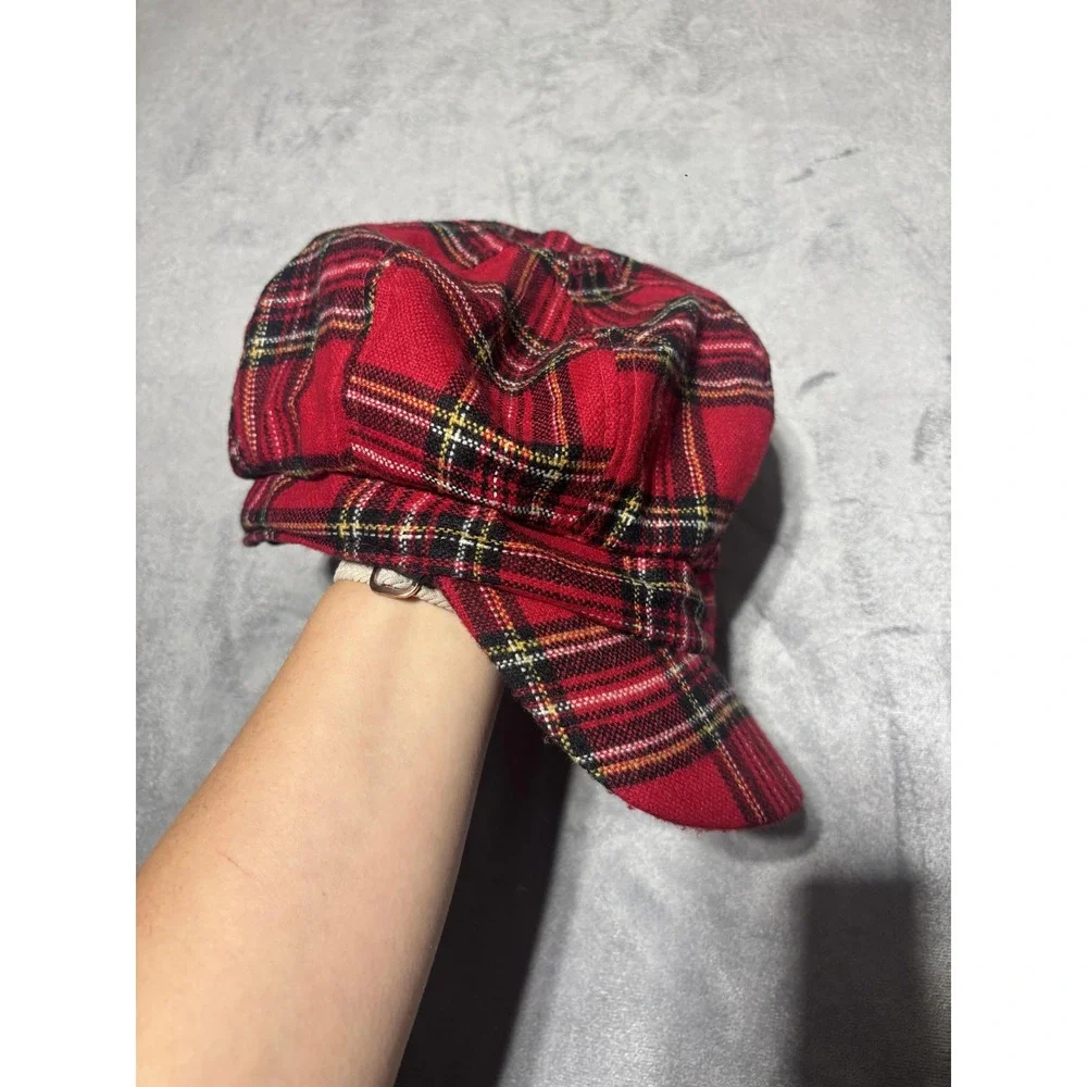 Elope Hat Newsboy Cabbie Fitted Adult One Size Red Plaid Tartan Scottish Y2K